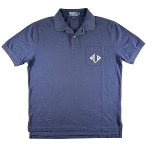 Vintage Polo by Ralph Lauren RLC Monogram Pocket Polo Shirt Navy Mens L